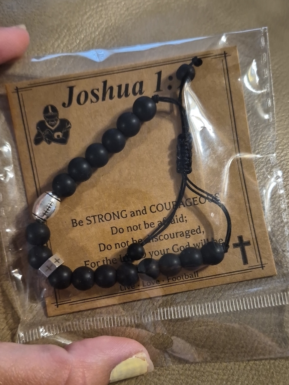 Joshua 1: Beaded Prayer Bracelet - Football Christian Themed Nwt